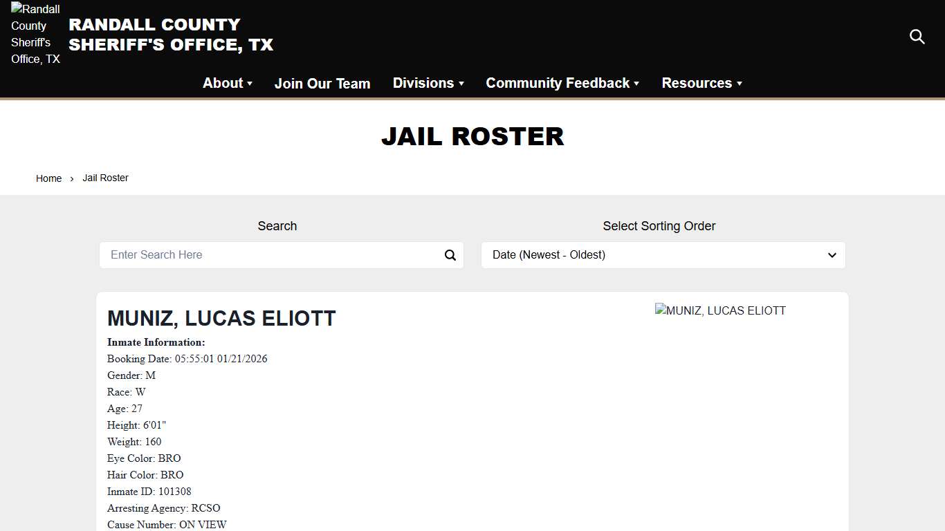Jail Roster | Randall County Sheriff's Office, TX